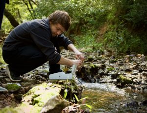 Measuring the conductivity of the water on NC State campus.